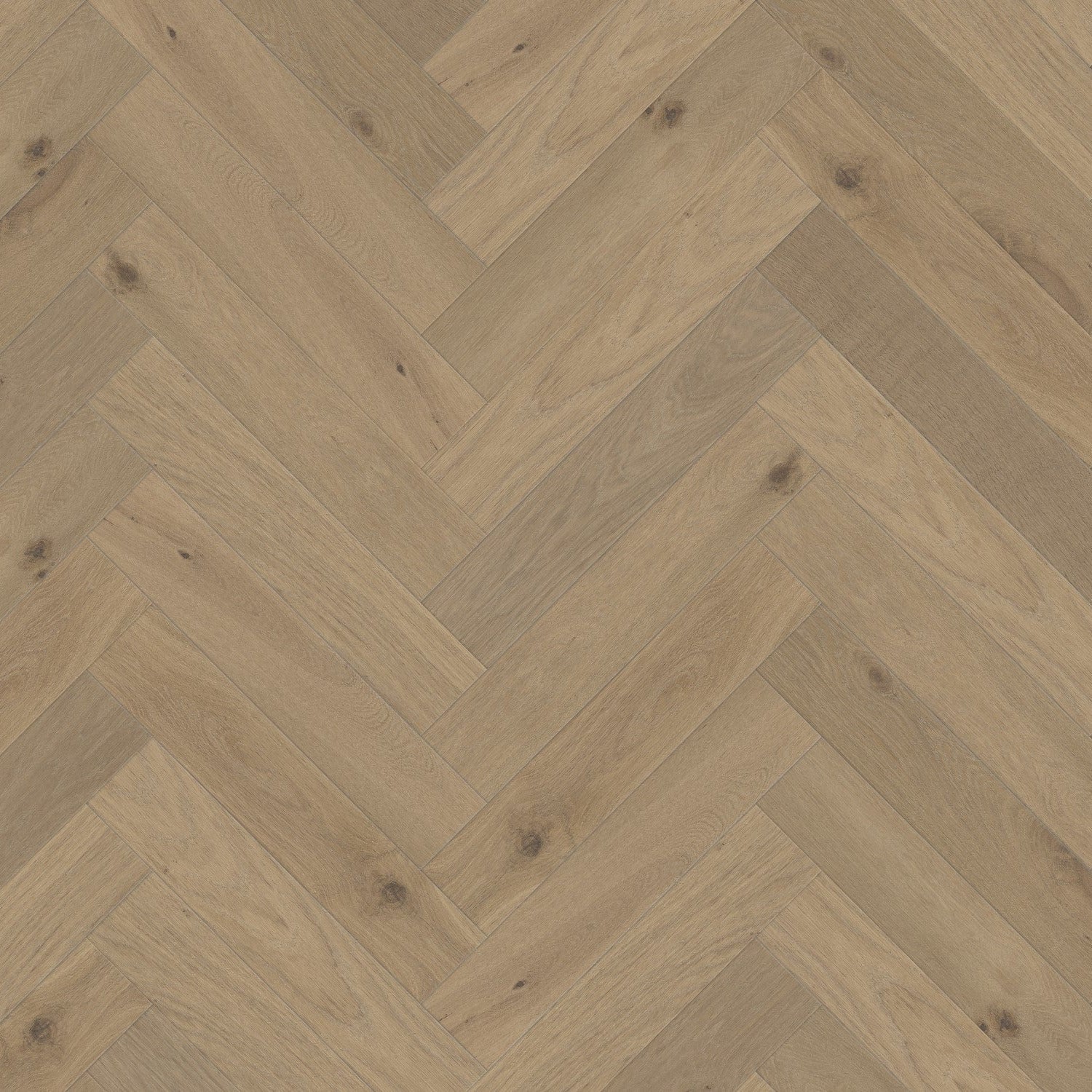 Herringbone pattern hardwood floor with a rich tan color, resembling the dry African grassland.